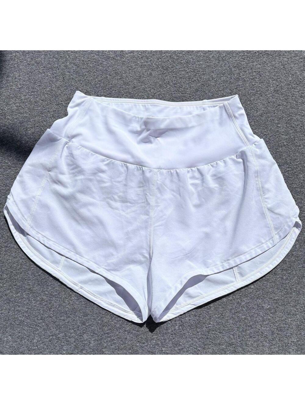 White Athletic Shorts with Inner Lining and Rear Zipper Pocket - Size Small